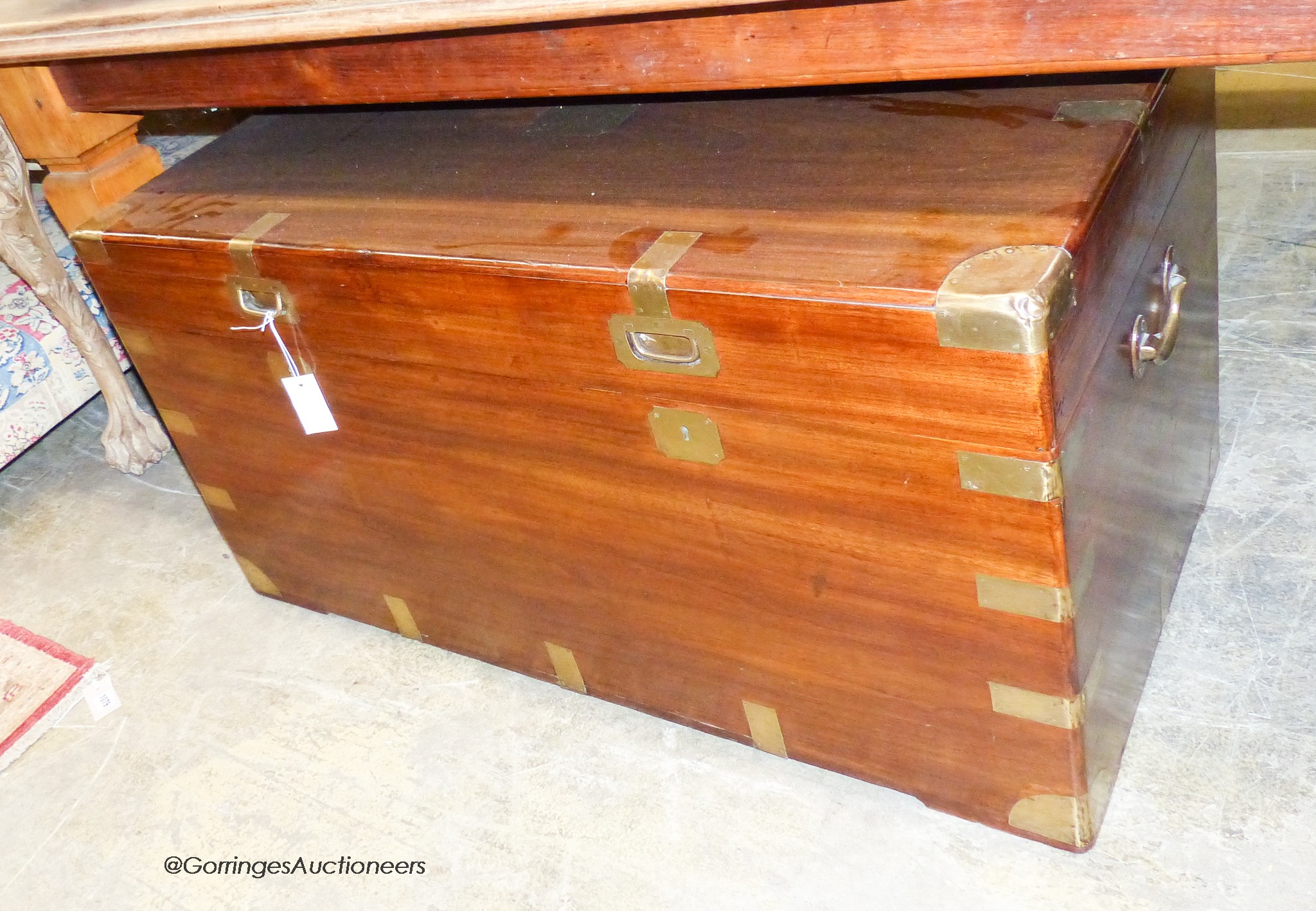 A 19th century brass mounted camphor wood trunk, length 106cm, depth 55cm, height 55cm